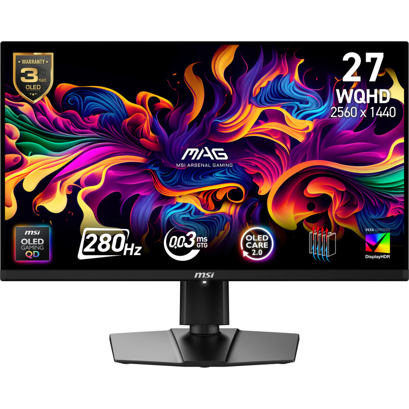 MONITOR OLED MSI 27" (MAG 271QP QD-OLED X28) 2560X1440 WQHD,PLANO, 280HZ, 1*DP, 2*HDMI, 1*USB C